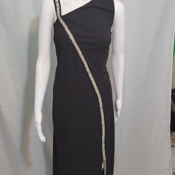 TORRID SPECIAL OCCASION BLACK CREPE RHINESTONE SLIT GOWN, SIZE: 16 - Picture 5 of 9